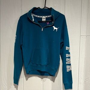 PINK Victoria's Secret Teal Quarter-Zip Sweater